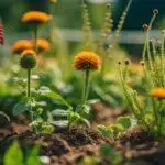 Une variété de fleurs colorées en forme de cône poussant dans un jardin ensoleillé avec un sol riche et une verdure locale luxuriante.